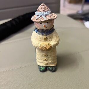 Charming Snowman Figurine with Blue and Cream Accents Collectible